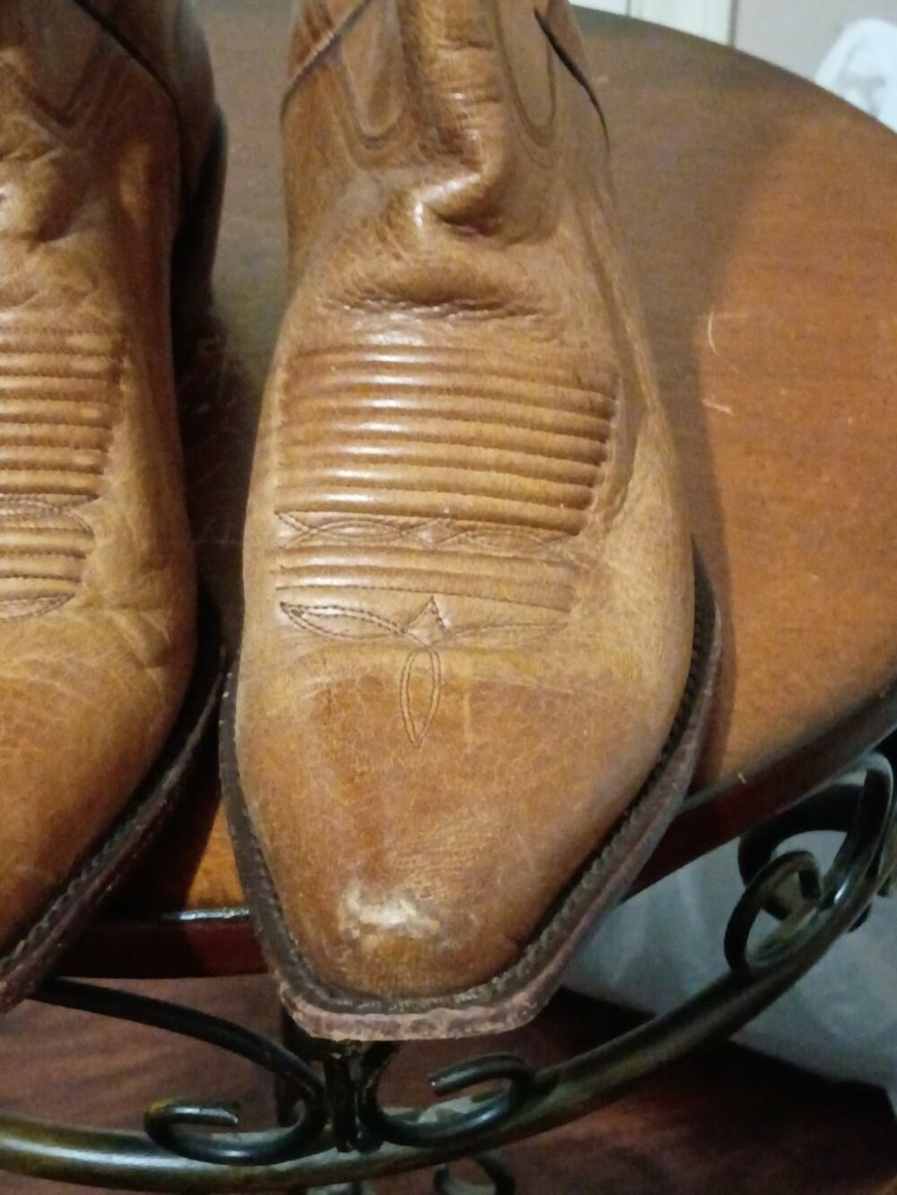 Charlie Horse Cowboy Boots Womens Size 7.5B Tan Leather 4508 Pointed Toe - Picture 7 of 14